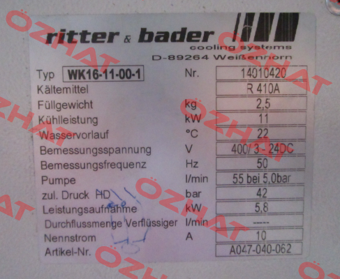 A047-040-062 / WK16-11-00-1-R410A Ritter & Bader