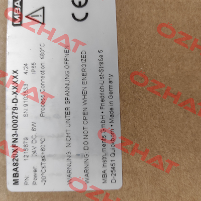 MBA820XFN3-I00279-D-XXXXX MBA Instruments