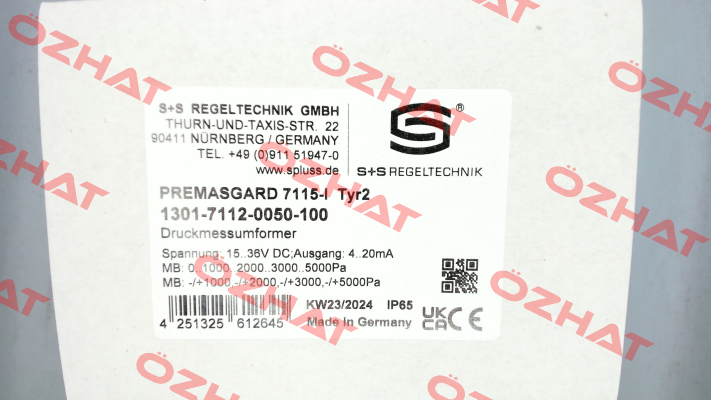 P/N: 1301-7112-0050-100, Type: 7115- I - (Q) S+S REGELTECHNIK
