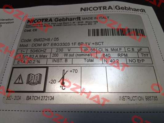 6M02H8    DDM 9/7 E6G3303 1F 6P 1V +SCT RPM - Motori elettrici