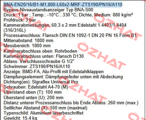 BNA-EN20/16/B1-M1,800-L60x2-MRF-ZTS190/PN16/A110 Ksr Kuebler