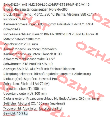 BNA-EN20/16/B1-M2,300-L60x2-MRF-ZTS190/PN16/A110 Ksr Kuebler