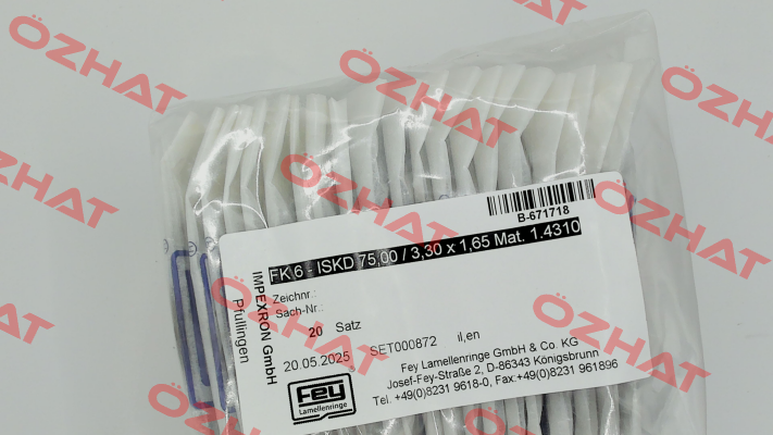 FK 6 - ISKD 75,00 / 3,30 x 1,65 Mat. 1.4310 Fey