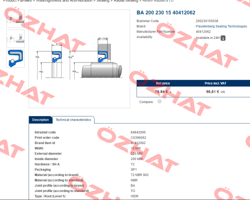 40412062 Simmerring 200X230X15 BA  SIMRIT