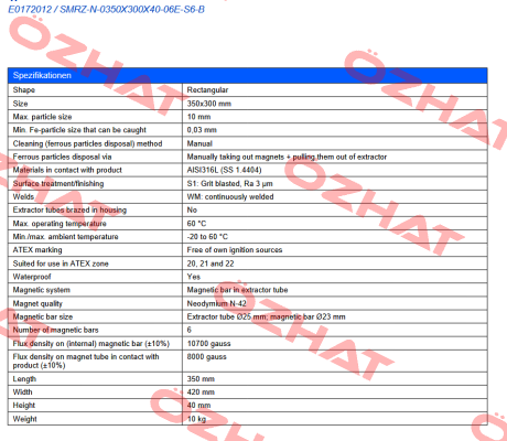 E0172012 / SMRZ-N-0350X300X40-06E-S6-B Goudsmit Magnetics