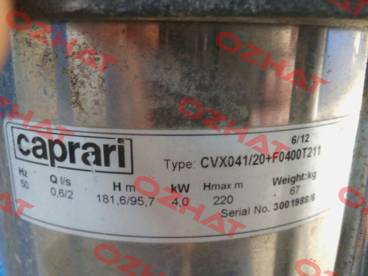 CVX041/20+F0400T211 obsolete, replacement CVX051/20+E0300T212-V  CAPRARI