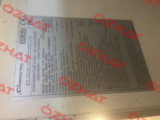 CVE15002209000 7035F obsolete, replacement CVE15002208000  Cosmotec (brand of Stulz)