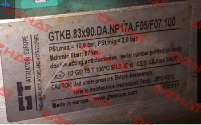 GTKB. 83x90.DA.NP17A.F05/F07.100 - old version  GT Attuatori