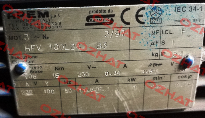 HFV 100LB4 B3 obsolete,replaced by HBV 100LB 4 230.400-50 B3  Seimec (Rossi)