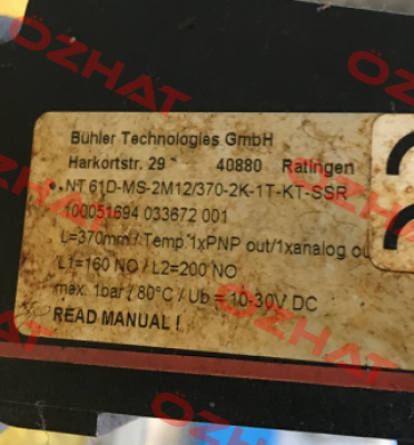 p/n: 1061000 type: NT 61D-MS-2M12/370-2K-160NO-200NO-1T-KT Bühler Technologies