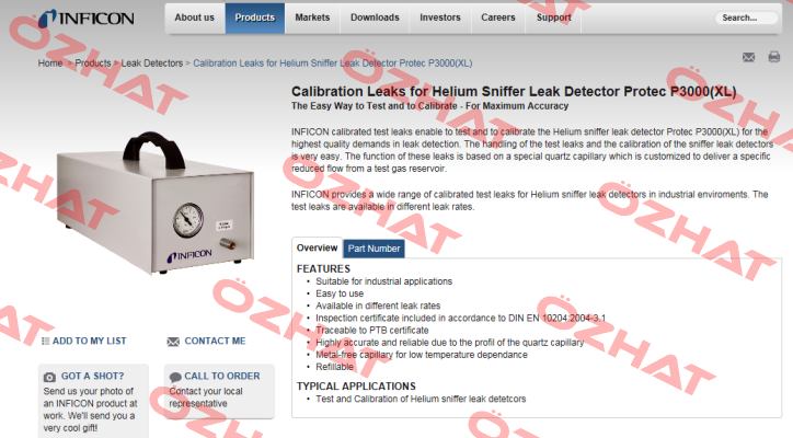 Calibration Leaks for Helium Sniffer Leak Detector Protec P3000(XL) Inficon