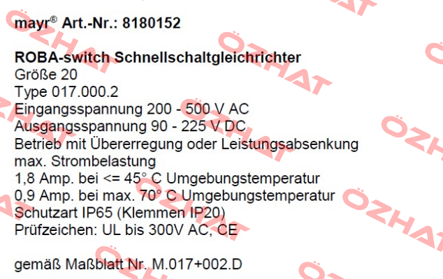 P/N: 8180152 Type: 017.000.2  Mayr