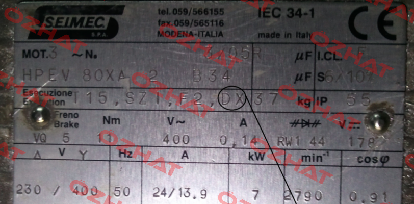 HPEV 80XA 2 230.400V-50Hz B34 (Right threaded shaft end)  Seimec (Rossi)