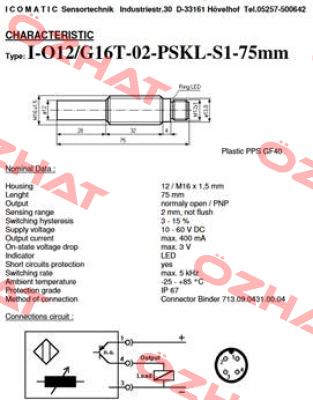 I- O12/G16T-02-PSKL-S1-75mm ICOMATIC Sensortechnik