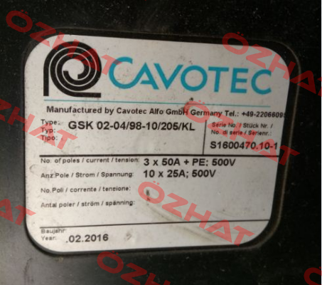 GSK 02-04/98-10/205/KL Cavotec