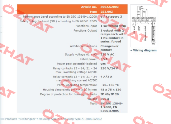 P/N: 3002.5200Z Type: 252.00Z Gelbau