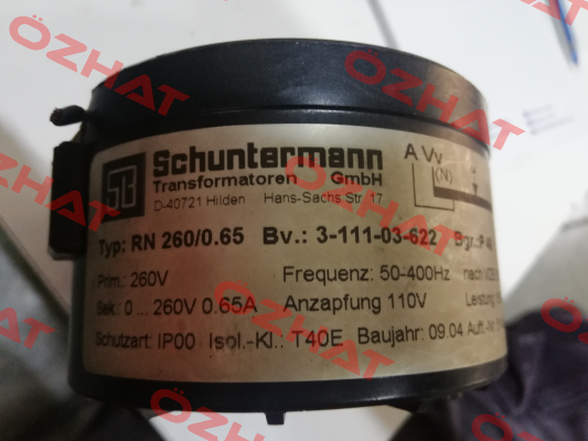 Type: RN 260/0.65 Schuntermann Transformatoren