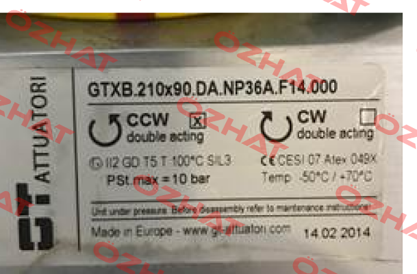 GTXB.210x90.DA.NP36A.F14.000 GT Attuatori