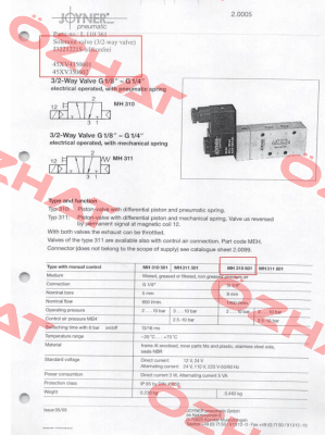 J3221221S, Type: MH 310801 G1/4 Joyner Pneumatic