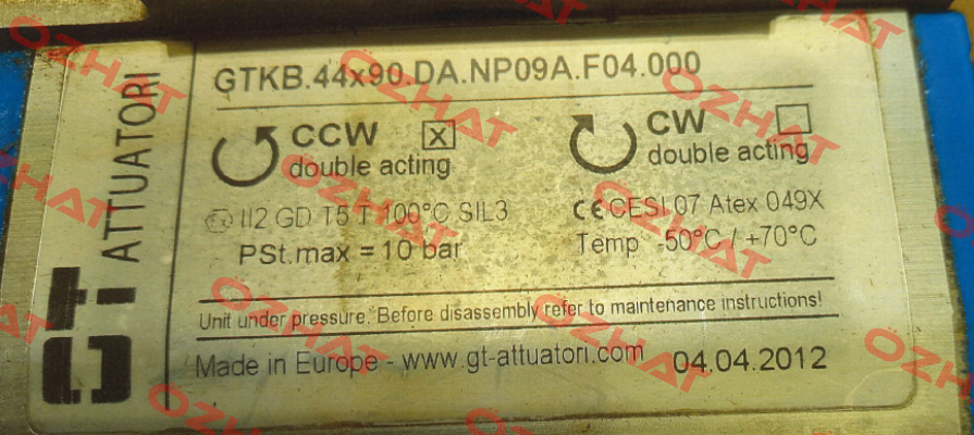 GTKB.44x90.DA.NP09A.F04.000 GT Attuatori