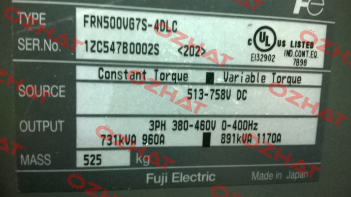 Type: FRN500VG7S-4DLC S/N: 1ZC547B0002S 202  Fuji