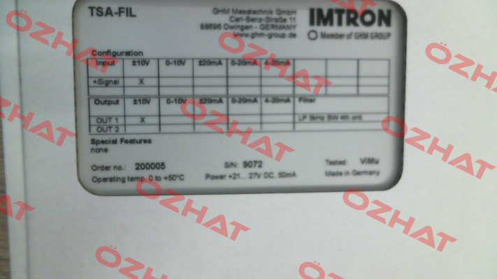 501542 - TSA-FIL1-V1-5K-BW-V1 Imtron