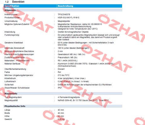 p/n: TPGC040078 type: HGR-SQ-040-FL-R-M-S Goudsmit Magnetics