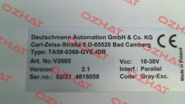 V2605 / TA58-0360-GYE-IDR Deutschmann