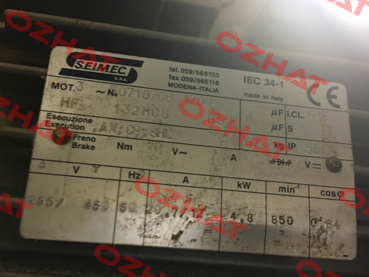 HF132MC8B5 obsolete, replacement HB 132MC 8 230.400-50 B5 Seimec (Rossi)