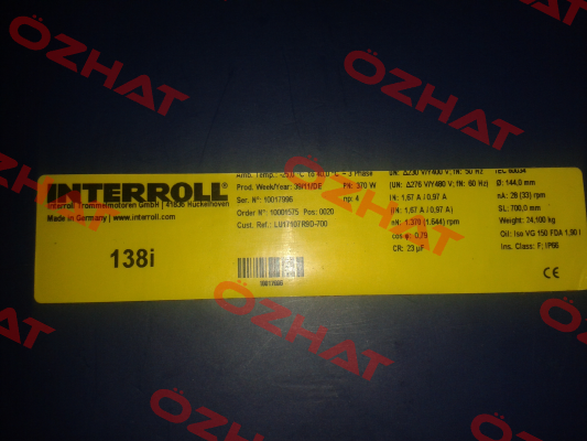 old code MI-DMI AC138I-LCL1BB0E6LFA-700mm new code MI-DM0138 DM1383-ASL13B0E5VFA-707mm Interroll