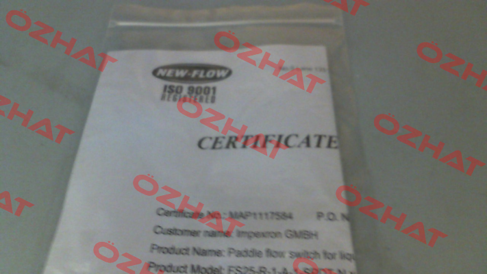 Material certificate for FS25-R-1-A-1-SPDT-N New-Flow