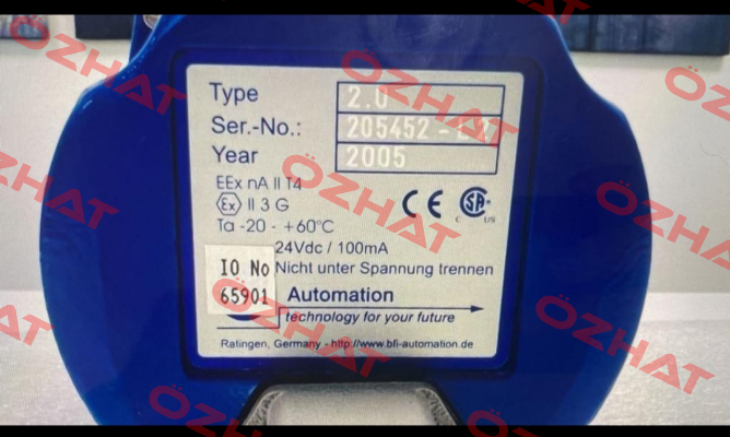 Type:2.0 SN:205452-L2 BFI AUTOMATION